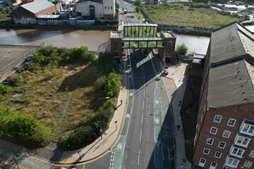 aerial view of Drypool Bridge, structural damage has closed the bridge over the river Hull Kingston upon Hull 