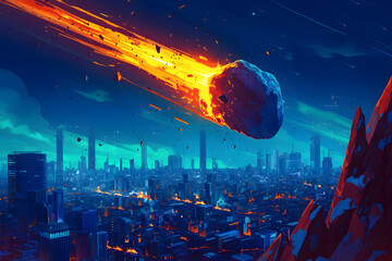 Illustration of Meteor Impact on earth , Disaster of the world concept - obrazy, fototapety, plakaty
