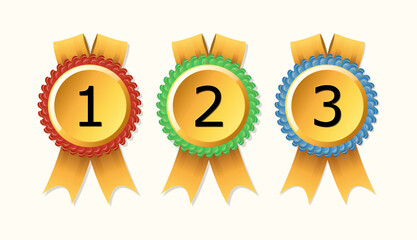 set of 123 winner badge gold rosette