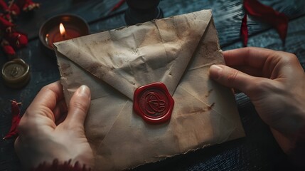 Sealing a Confidential Letter with a Red Wax Seal in Candlelight
