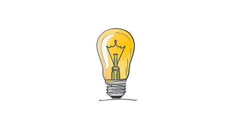 One line drawing of a light bulb with a yellow color on a white background