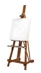 Wooden Easel with Blank Canvas Awaiting the Next Masterpiece on a White Background