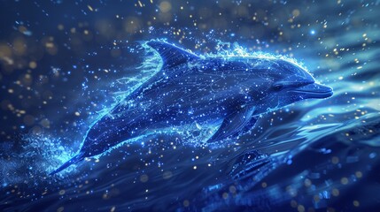 Illustration capturing a dolphin and wave in shades of blue tech reflecting agility and technological flow