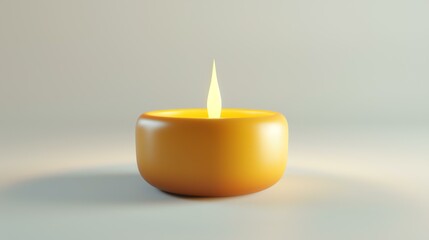 A minimalist 3D rendered icon featuring a solitary candle, emitting a soft glow, perfectly capturing the warmth and tranquility of a candlelit ambiance. Ideal for website graphics, blog post