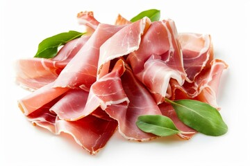 Italian or Spanish raw ham on white background