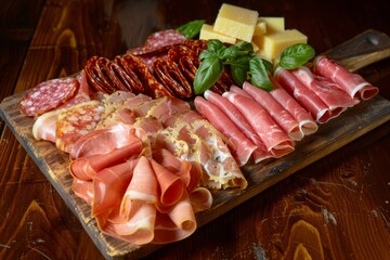 Italian meat platter with prosciutto bresaola pancetta salami and parmesan