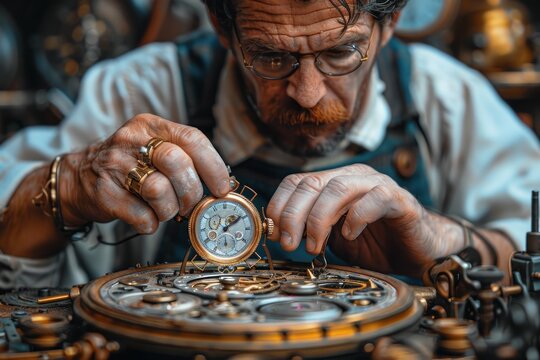 Man repairing antique clock