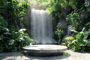 Large Waterfall in Lush Green Forest