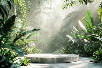 Round Concrete Table Surrounded by Greenery