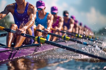 Women rowing together on the water - Powered by Adobe