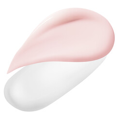 Set, composition of cosmetic strokes, white and pink, cream on a blank background.