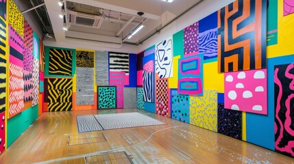 Vibrant Pop Art Gallery Interior with No People: A Burst of Color and Pattern