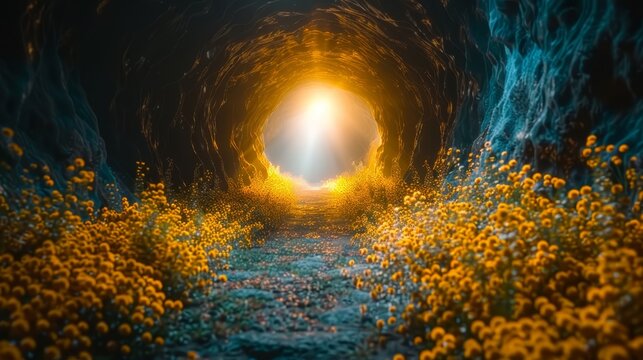   A light at the end of a tunnel in a field of wildflowers – two sources of radiance