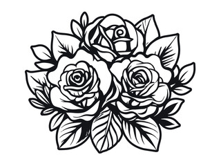 Retro old school roses for chicano tattoo outline. Monochrome line art, ink tattoo. Detailed vector illustration of a rose in a classic black and white style