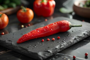 Close-up of red pepper on cutting board