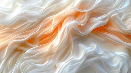 Foto op Plexiglas   A tight shot of white and orange fabric, with a hazy representation of it fluttering in the wind © Jevjenijs