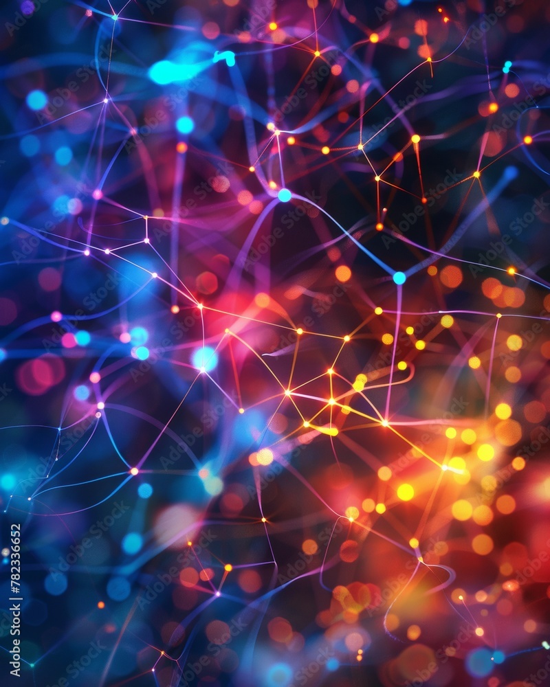 Poster abstract network connections concept with vivid lights and dynamic lines