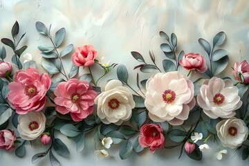 Serene Blooms: A Delicate Symphony of Magnolias and Peonies. Concept Floral Photography, Nature Inspired Portraits, Elegant Flower Arrangements - obrazy, fototapety, plakaty