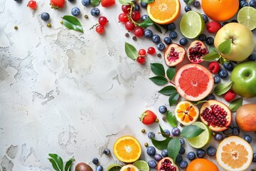 Top view of fresh fruits conducive to a healthy diet