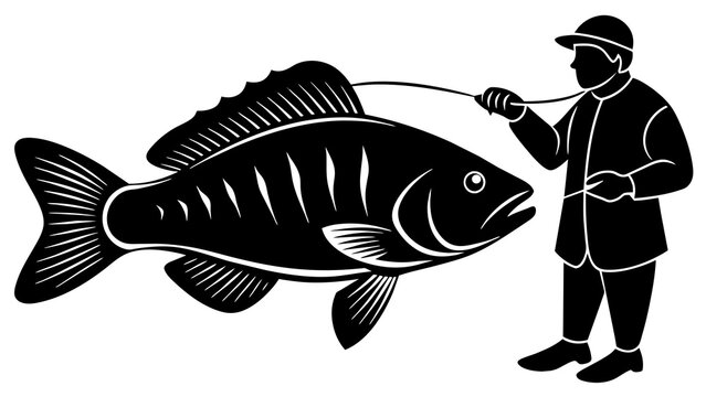 black fish caught by fisherman clip art preview