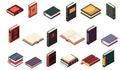 Book icons set in isometric 3d style for any design