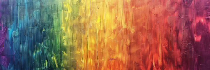 horizontal banner, LGBT Pride Month, International Day Against Homophobia, abstract rainbow background, paint texture on a wooden wall - obrazy, fototapety, plakaty