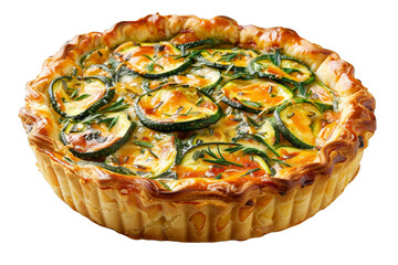 Zucchini and Cheese Quiche on White Background