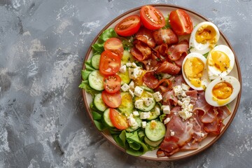 Cobb salad on plate top view