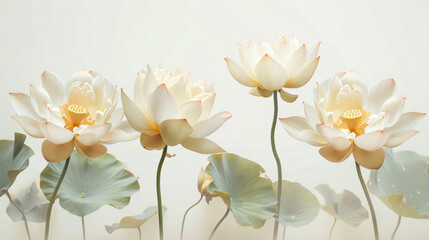 A composition of elegant lotus flowers floating