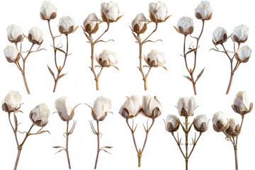 Collection of isolated dry flower buds white and delicate - Powered by Adobe
