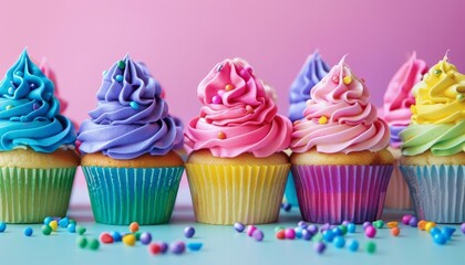 Colorful birthday cupcakes - obrazy, fototapety, plakaty