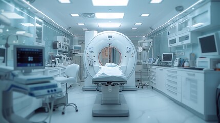 Hospital room with CT scan machine, a vital medical fixture - obrazy, fototapety, plakaty