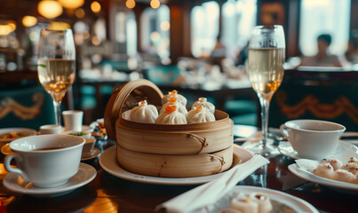 dim sum on the table in restaurant