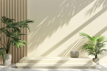 Fototapeta premium Two Plants Together on Podium