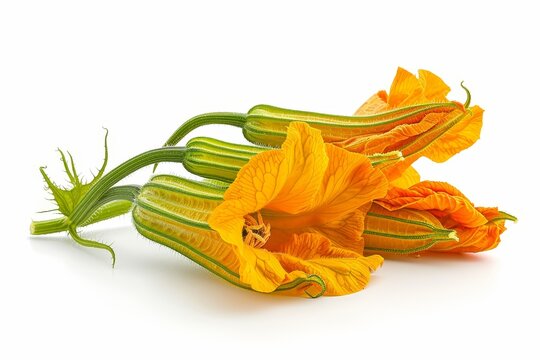 Courgette flowers are edible and isolated