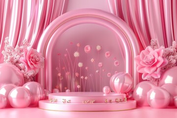 Pink Room With Balloons and Flowers