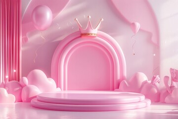 Pink Room With Balloons and Pink Arch