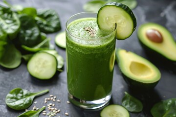 Cucumber avocado spinach seeds juice smoothie