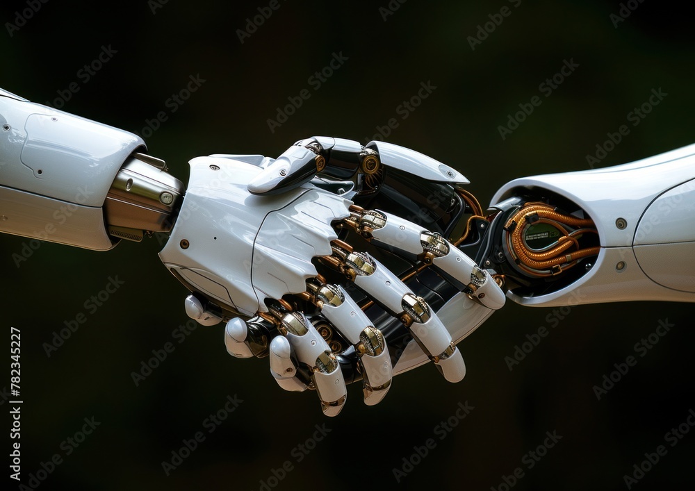 Poster close-up of two robots engaged in a handshake