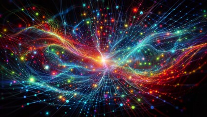 Fototapeta premium Cosmic explosion: multicolored swirling energy, shimmering stars, and luminous burst