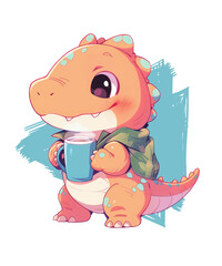 Adorable T-Rex Enjoying a Cozy Beverage