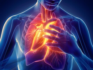 Glowing Digital Visualization of Human Heart Suffering from Chest Pain and Medical Emergency