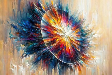 Energetic abstract explosion: vibrant colorful shapes and forms in dynamic visual captivation