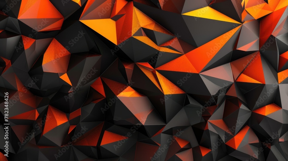Poster black orange low-polygonal background in the form of polygons, lines, and dots. ai generative.