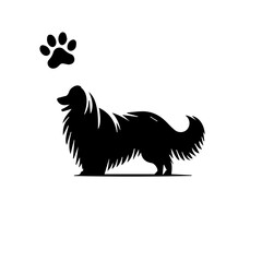 Vector silhouette of dog on white background.