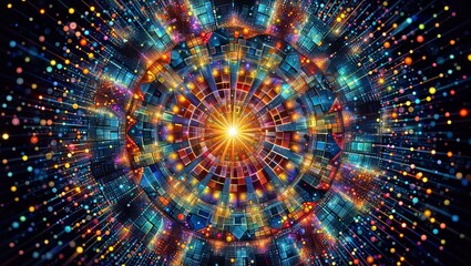 Cosmic geometric explosion: mesmerizing futuristic shapes and colors in digital art universe