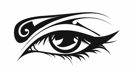 A black simple tattoo in the form of an eye on a white background. Vector style. AI generative.