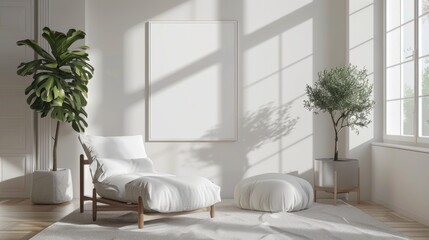 Fototapeta premium mockup poster on the living room wall. Interior mock-up. Apartment background. Modern interior design. 3D rendering