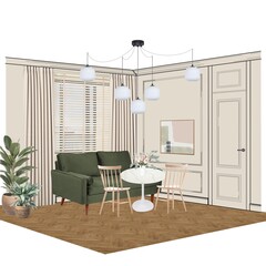 Dining area view Design Interior Sketch Collage