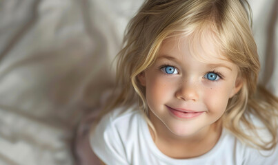 A cute little girl wearing a plain white t-sirt